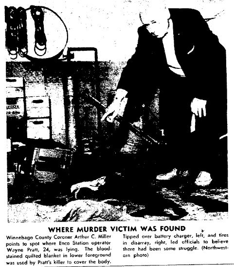 Image of Winnebago County Coroner, Arthur C. Miller, at the crime scene.
